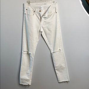 White Cream Distressed Structure Skinny Jeans